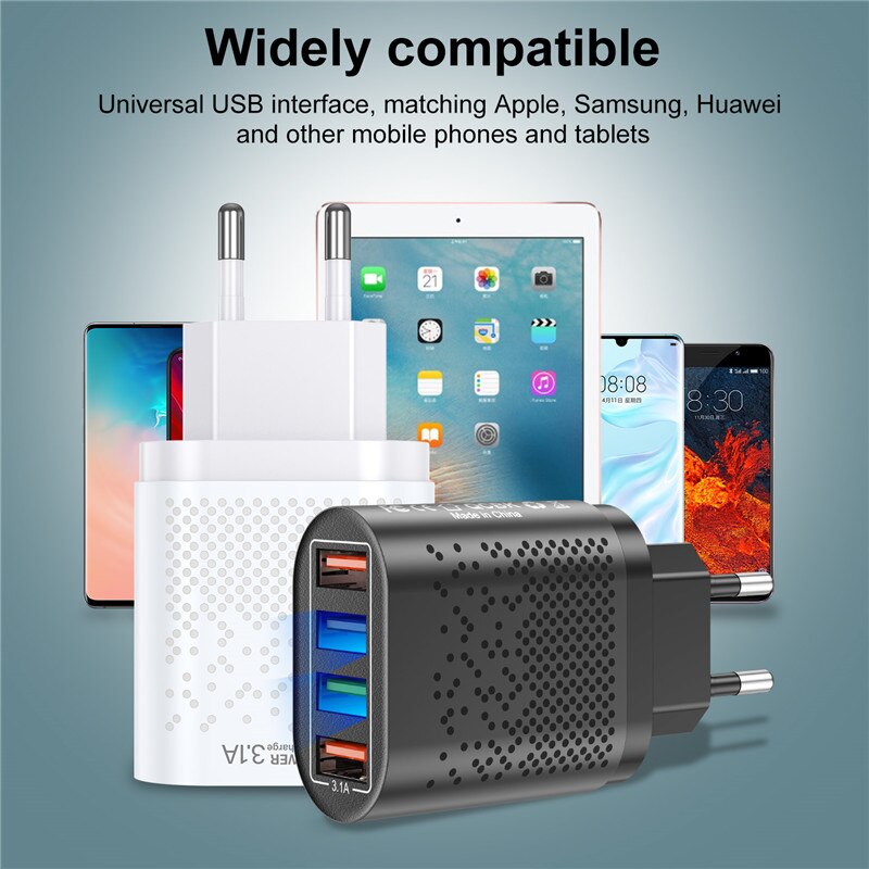 USLION 48W ładowarka USB szybkie ładowanie QC 3.0 ściana ładowanie dla iPhone 12 11 Samsung Xiaomi Mobile 4 porty ue usa wtyczka Adapter podróży
