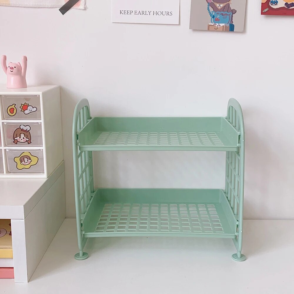 1PC High Appearance Horizontal Desktop Storage Shelf Simple Multi-storey Dormitory Storage Shelf Computer Office Available: green
