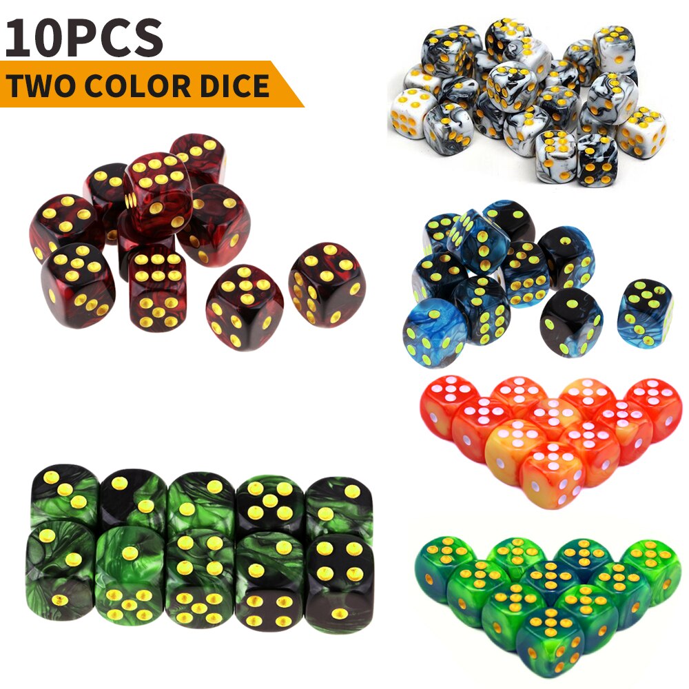 10pcs 16mm dadi angolari rotondi acrilici D6 puntini modellati dadi da gioco bicolore per giocattoli di intrattenimento per feste da Club