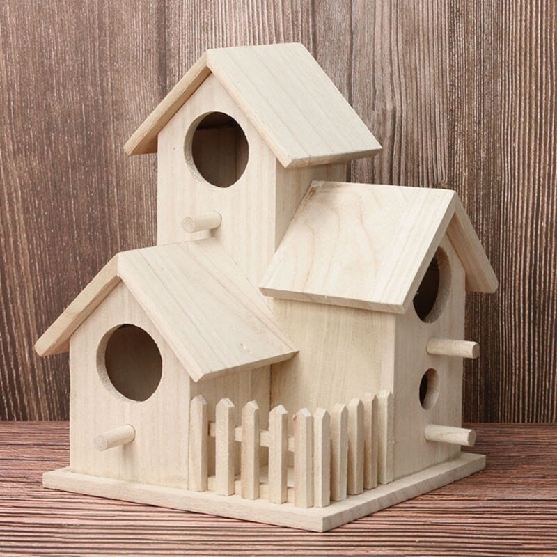 Wood Birds Nest Box DIY Breeding Parrot Cockatiels Swallows Nest Outdoors Roof Wooden Bird House Hanging Decor