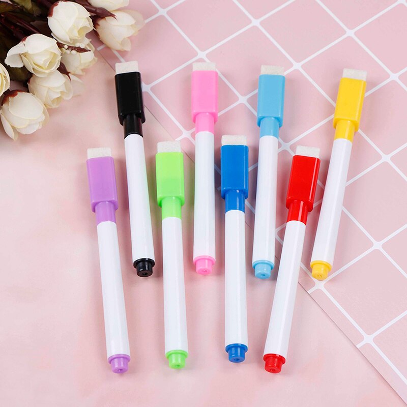 10 Pcs 8 Kleur Uitstekende Magnetische Whiteboard Pen Droog Vegen White Board Markers Magneet Pennen Ingebouwde Gum Kantoor School levert