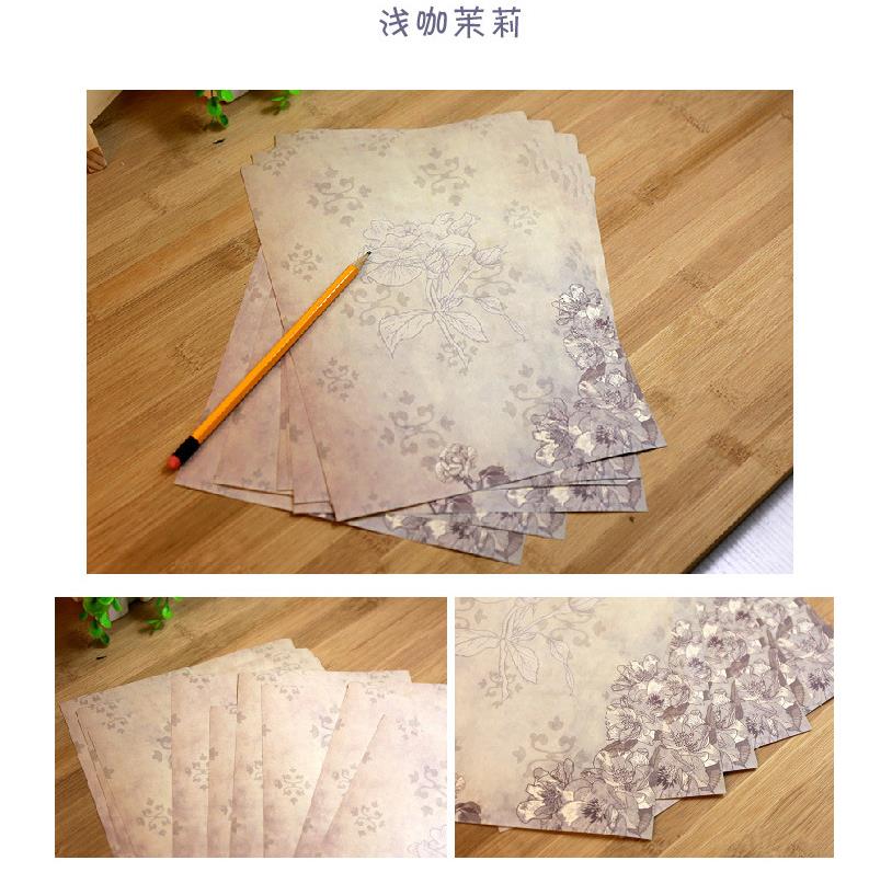 10pcs Kraft Brown Letter Paper Vintage Flowers Letterhead Letter Writing Paper Letter Pad Drawing Sketch Pad Stationery: 1