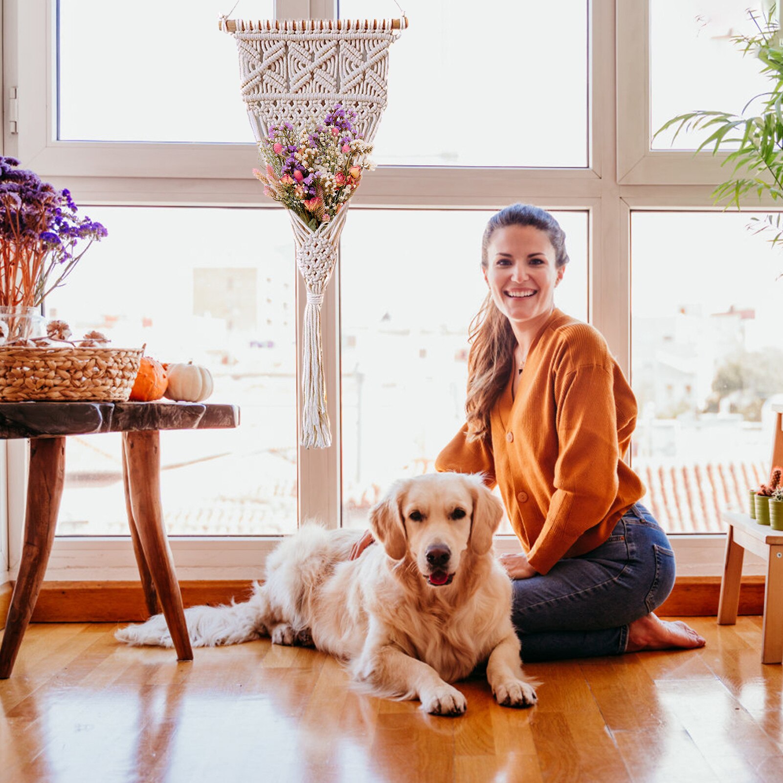 Woven Macrame Plant Er Cotton Macrame Flower Pots With Tassel With Wooden Rod Boho Decor For Garden Terrace Patio Home Wedding