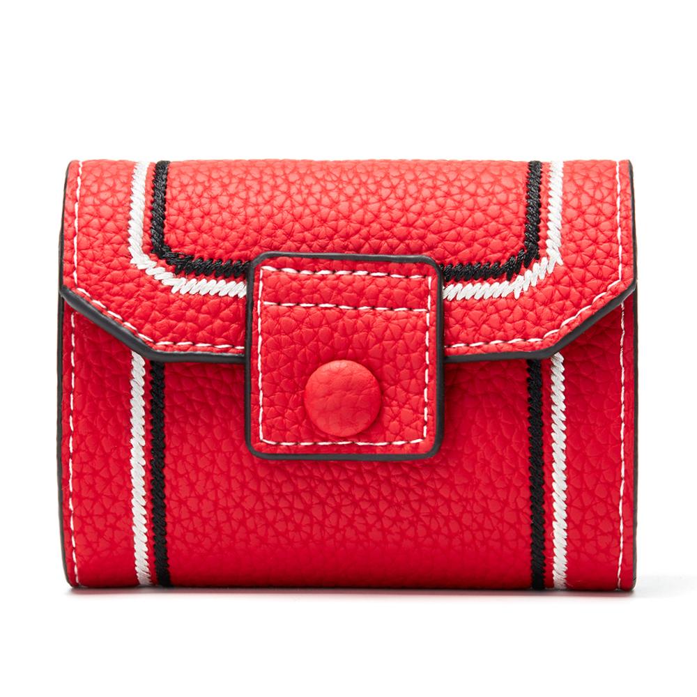 Porte-carte de crédit femmes blocage femelle boîte 26 cartes d'identité portefeuille tenir Rfid organisateur Litchi Grain cuir lignes contrastantes: Rouge