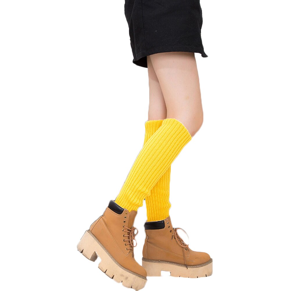 Women Winter Warm Leg Warmers Knitted Scoks Crochet Long Boots Socks: YELLOW