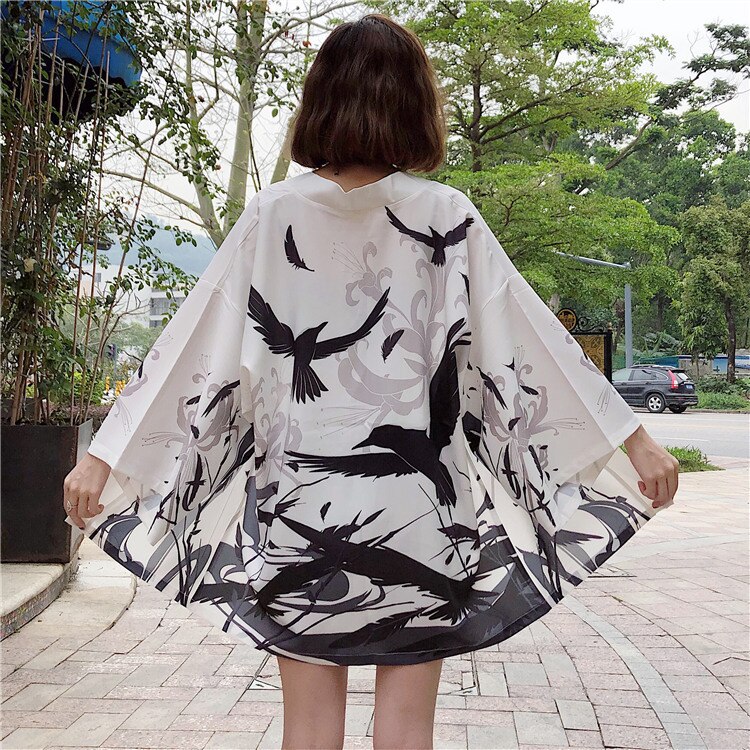 Girl Temperament Japanese A Gentle Wind Feather Fabric Sunscreen Clothes Bird Cardigan Kimono Loose Coat