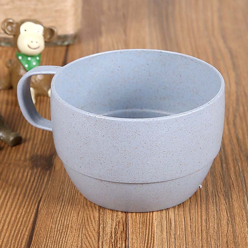 4PCS Eco-friendly Candy Color Wheat Straw Cup Coffee Milk Breakfast Cup Cute Porcelain Tea Cugs 250ml Novetly: Blue Color