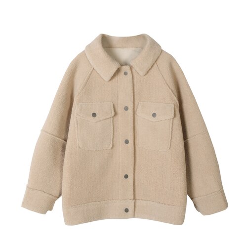 Vroege Voorjaar Anti Schapenvacht Jas Vrouwelijke Losse Pluche Jas Shirt Jasje: Beige / L