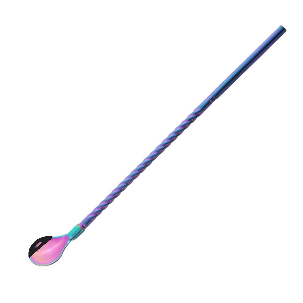 2Pcs Kleurrijke Herbruikbare Rietje Lepel Cocktail Roeren Lepel Roestvrij Stalen Metalen Rietjes Bar Koffie Roeren Gereedschap: 2Pcs Rainbow