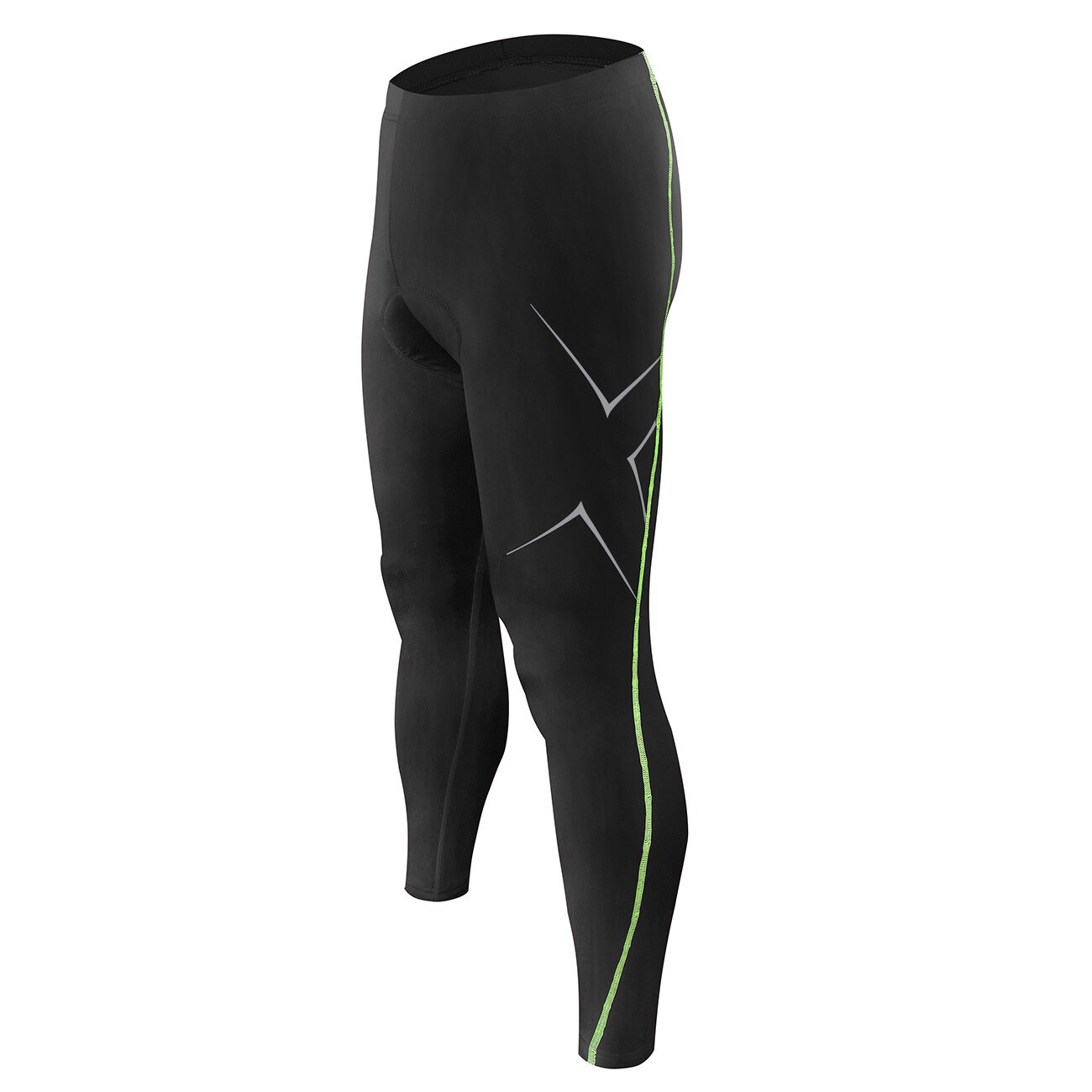 Pantalones largos de ciclismo para hombre, medias de compresión transpirables acolchadas con Gel 3D, longitud completa: Fluorescent green / L