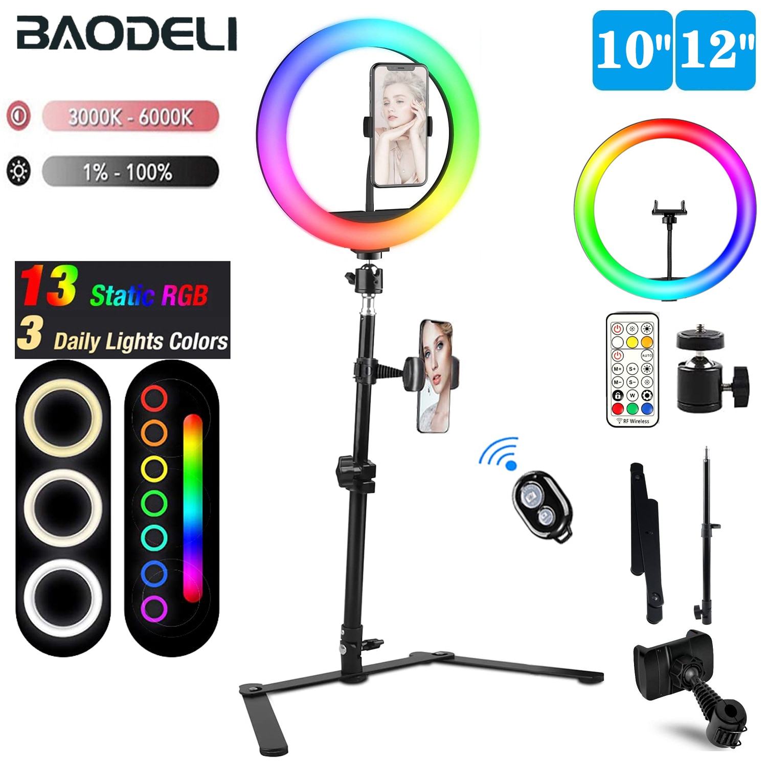 Anneau lumineux Led RGB avec trépied et support de téléphone, éclairage annulaire de Table pour Selfie, lampe de remplissage pour photographie, vidéo, vidéo, vidéo live