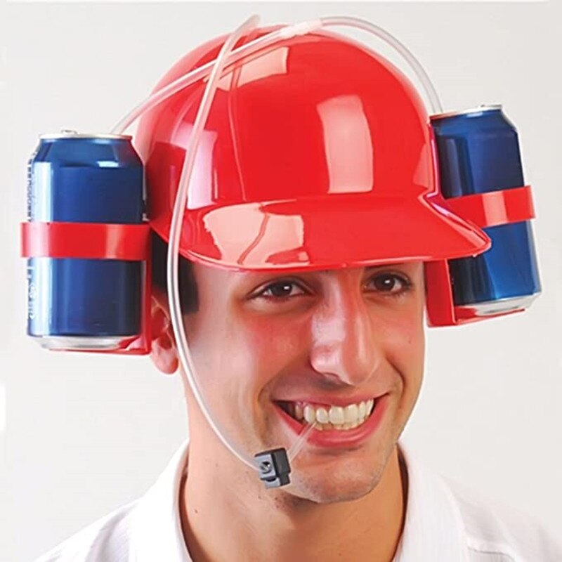 Drinking Helmet Hat Novel And Interesting Canned Drinker Hat With Straws Black Red Beer Soda Party Hat Men Women: 02