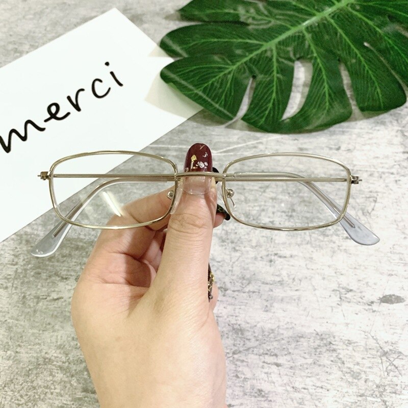 1 stk små vintage retro nuancer rektangel solbriller  uv400 metal firkantet stel klare linse solbriller briller mænd kvinder beskyttelsesbriller: B