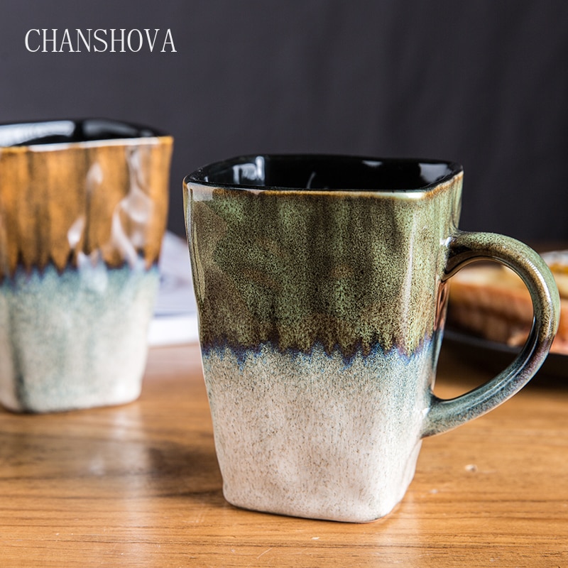 Chanshova høj kapacitet 420ml kinesisk retro stil farve glasur firkantet keramisk krus porcelæn kaffe krus te kop  h254