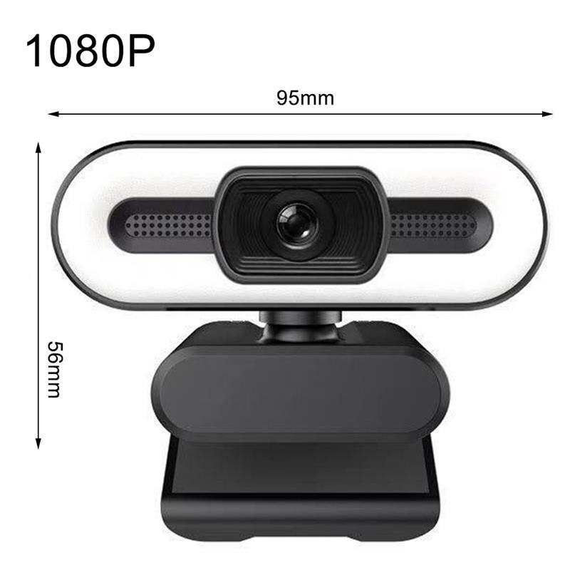 USB Webcam with Fill Light 720P/1080P/2K HD PC Computer Camera With Microphone For Meeting Office Household Video Recording: White