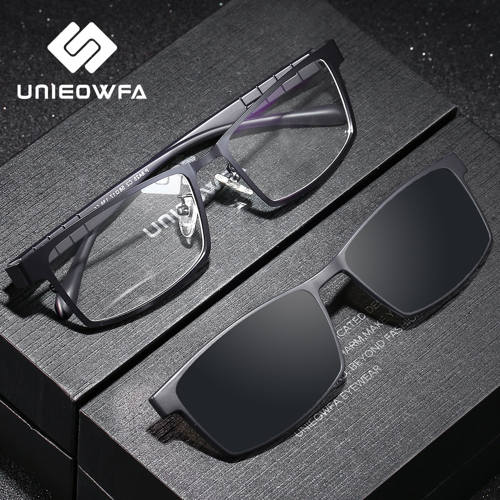Gafas graduadas magnéticas con Clip para hombre, montura de gafas polarizadas, gafas de óptica para miopía, con imán transparente