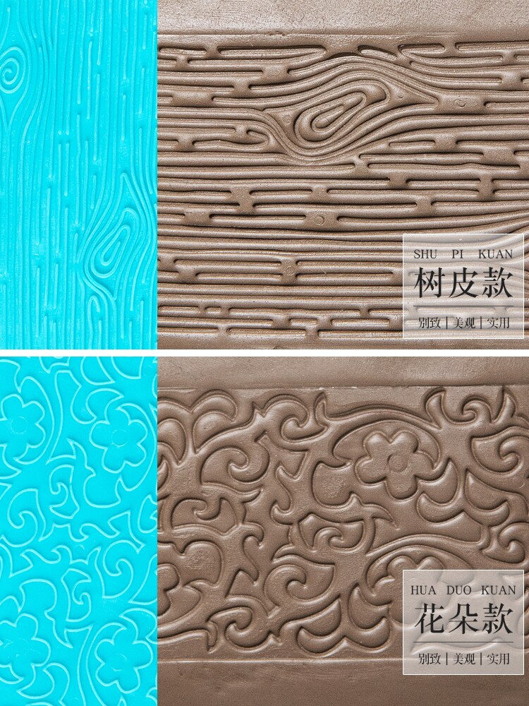 Outils de texture d'art de poterie, moules en plastique argile polymère, dispositif de gaufrage en argile douce, motif d'arbre/motif mural 6 pièces