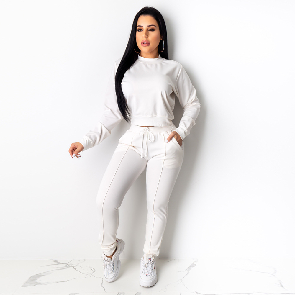 Lange Mouwen Trainingspak 2 Delige Set Vrouwen Herfst Sweatsuit Casual Top En Lange Broek Jogging Outfits Warm Fitness Tweedelige set: WHITE / XL