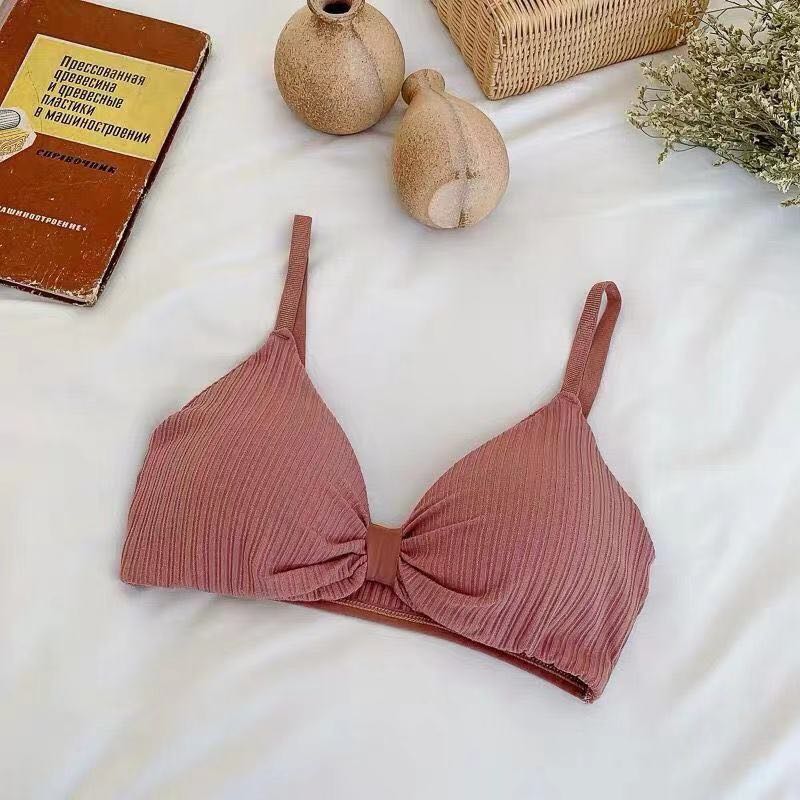 sexy beauty without steel ring knitted underwear wrapped chest small chest gathered bra lingerie triangle cup tube top: Pink