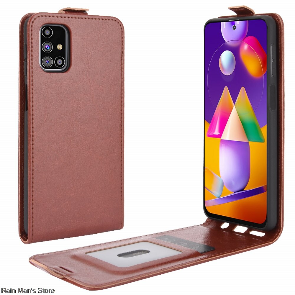 fallen für Samsung M31s clamshell leder fallen Magnetische schnalle Halfter für Samsung Galaxis M31s Schutzhülle fallen Geschäft: Braun / Fall hinzufügen Glas Film