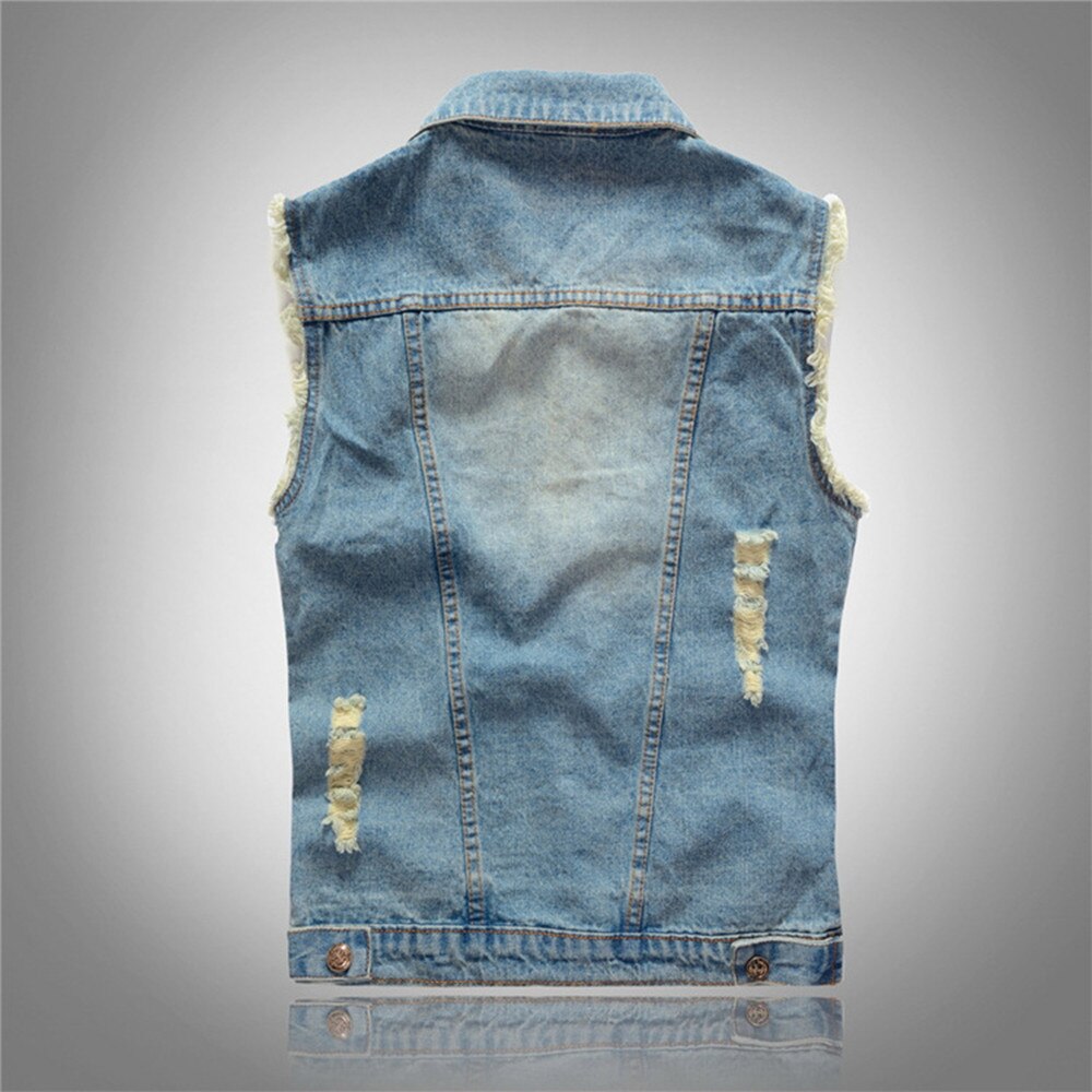 Ripped Jean Jas Heren Blue Denim Vest Hip Hop Jean Jassen Vest Mannen Cowboy Mouwloze Jas Mannelijke Tank plus Size 6XL