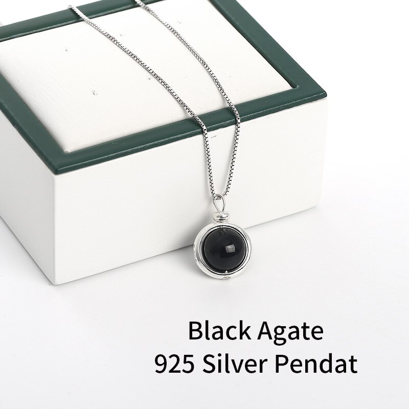 JD Neue Einfache Runde 925 Sterling Silber Farbe Lila Amethysten Natürliche Stein Anhänger für Halsketten Schmuck: Black Agate