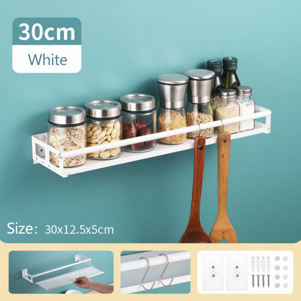 Kitchen Organizer Accessories Wall Mount Bracket Bottle Rack Storage Rack Spice Jar Rack Kitchen Gadget Supplies Bathroom Rack: White 30cm