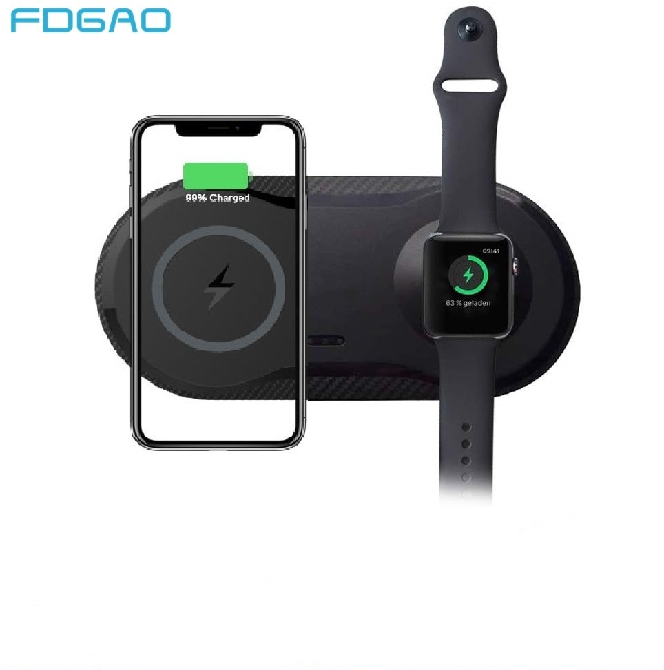 FDGAO 2 in 1 Qi Wireless Charging Dock Station for iPhone 12 11 Pro X XS MAX XR For Apple Watch SE 6 5 4 3 10W Fast Charger Pad