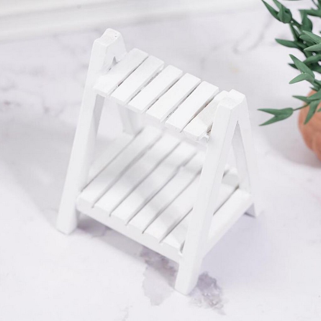 Mini Wooden White Floral Stand 1:12 Doll House Accessories Display Shelf