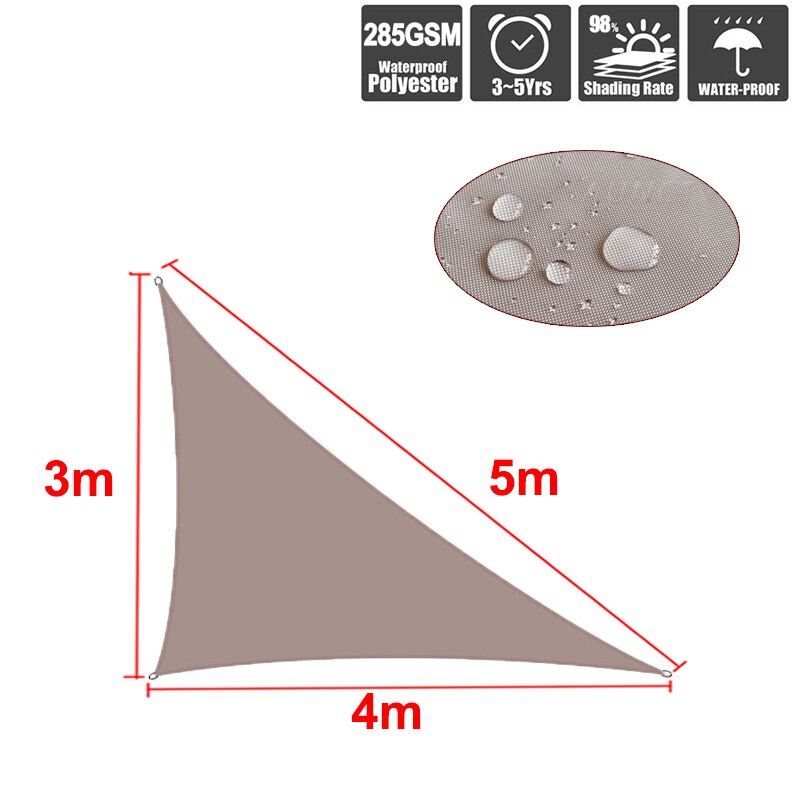 Waterproof Sun Shade Sail Khaki Home Outdoor Garden Canopy Patio Plant Cover UV Block Awning Decoration Sunshade triangle 285GSM: 3x4x5 M