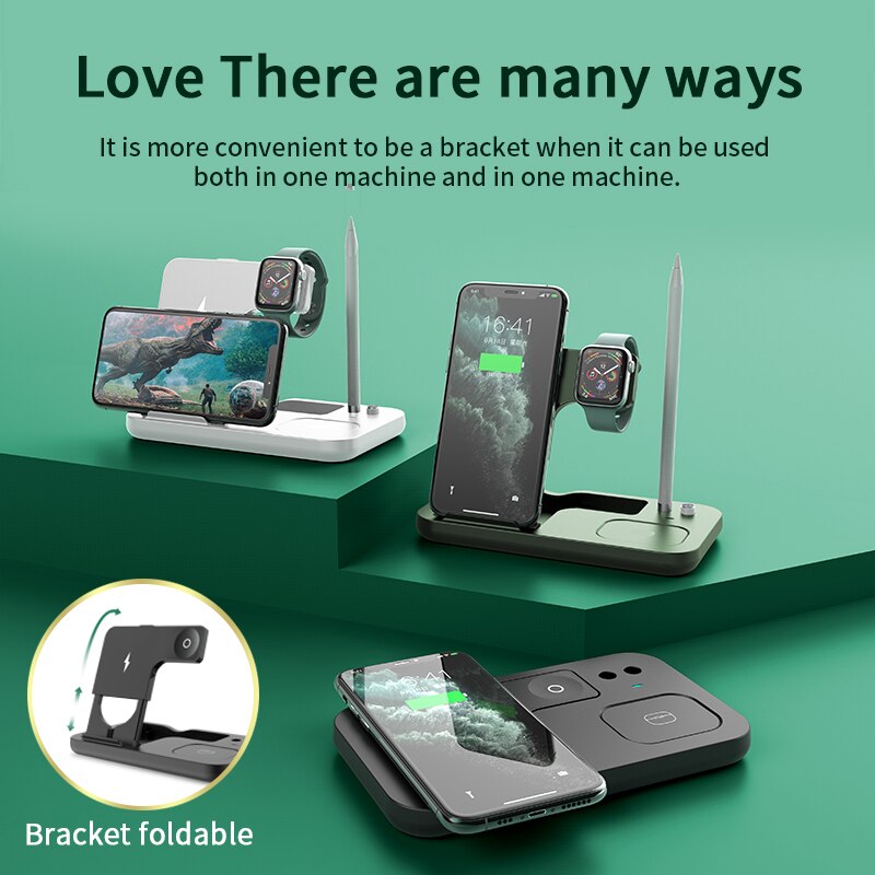 4 In 1 Qi Draadloze Oplader Stand Draadloze Oplader Snel Opladen Voor Apple Horloge 6 5 4 3 21 se/Airpods Pro/Iphone 12 11 Xs Xr