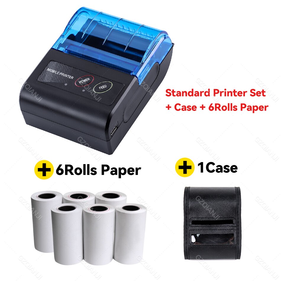 POS 58mm termico bluetooth stampante SII senza fili mini portatile impressora de nota fiscale con papel termico imprimante sans encre: Add Case 6Rolls / Spina di ue
