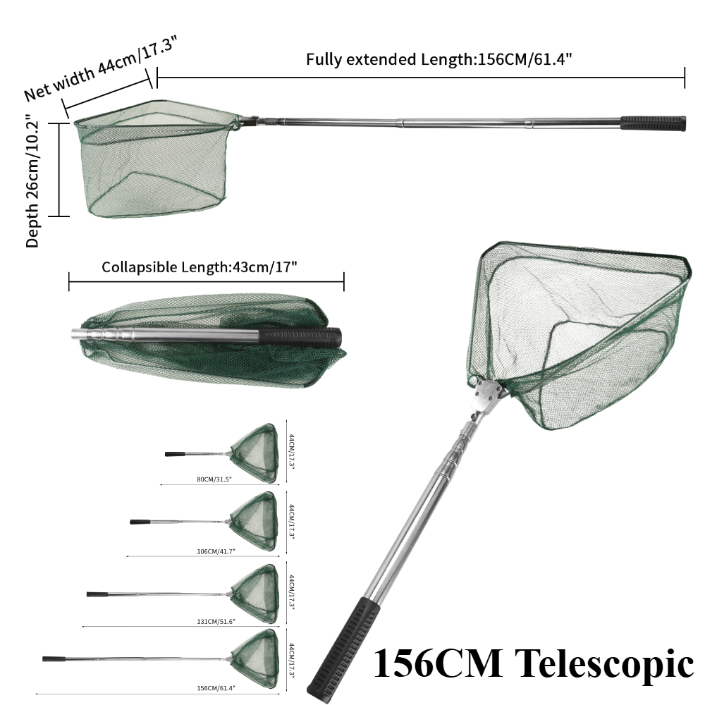 Opvouwbaar visschepnet met telescopische hengelhandgreep Verleng tot 190 cm 100 cm 80 cm visnet voor zoutwater zoetwater: Oranje