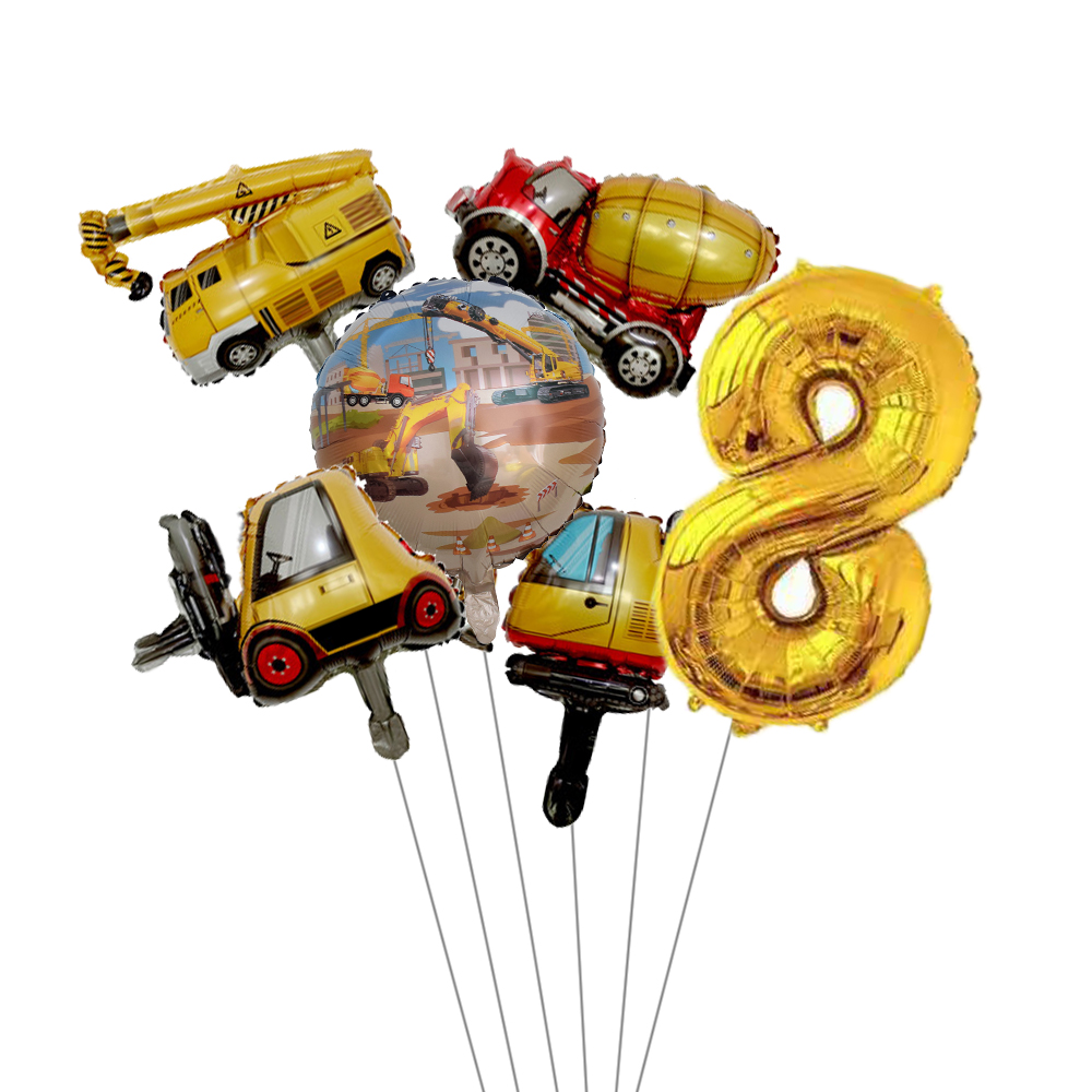 6pcs Mini Carton Vehicle Balloon with 32inch Gold Number Balloon Set for Boy's Construction Themed Birthday Party Decorations: Deep Sapphire