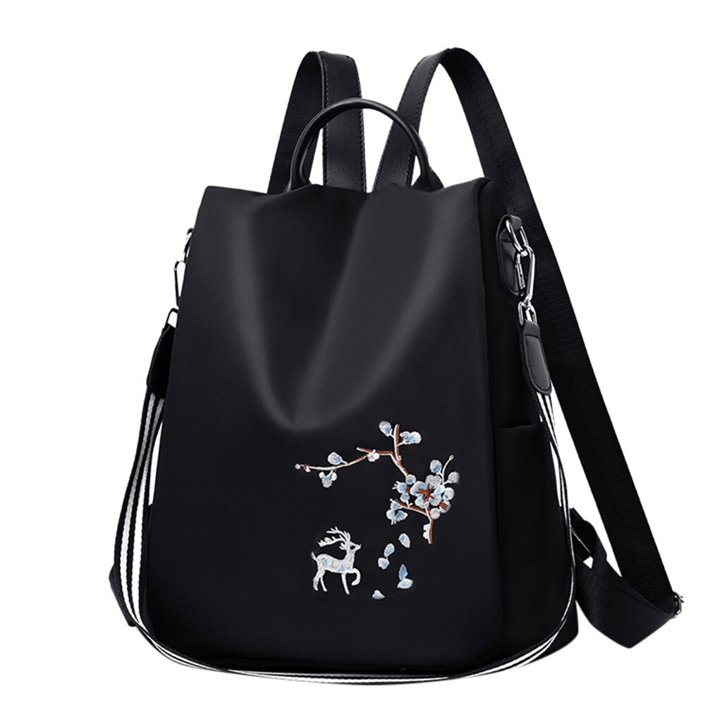 Women Messenger Bag School Backpacks Embroidery Pattern Black Backpacks Vintage Harajuku Nylon Backpack For Women#g30: Blue