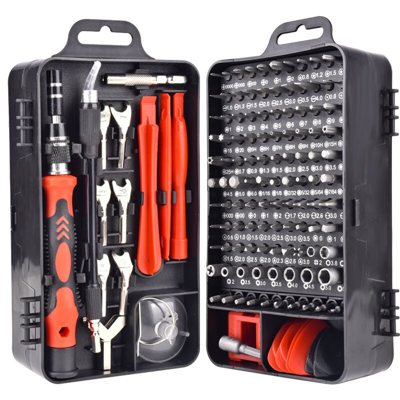 135 In 1 Schroevendraaier Set Handgereedschap Kit Torx Bit Set Mobiele Telefoon Reparatie Fans Tv Gereedschap Kit Met verlengstuk: Black  red