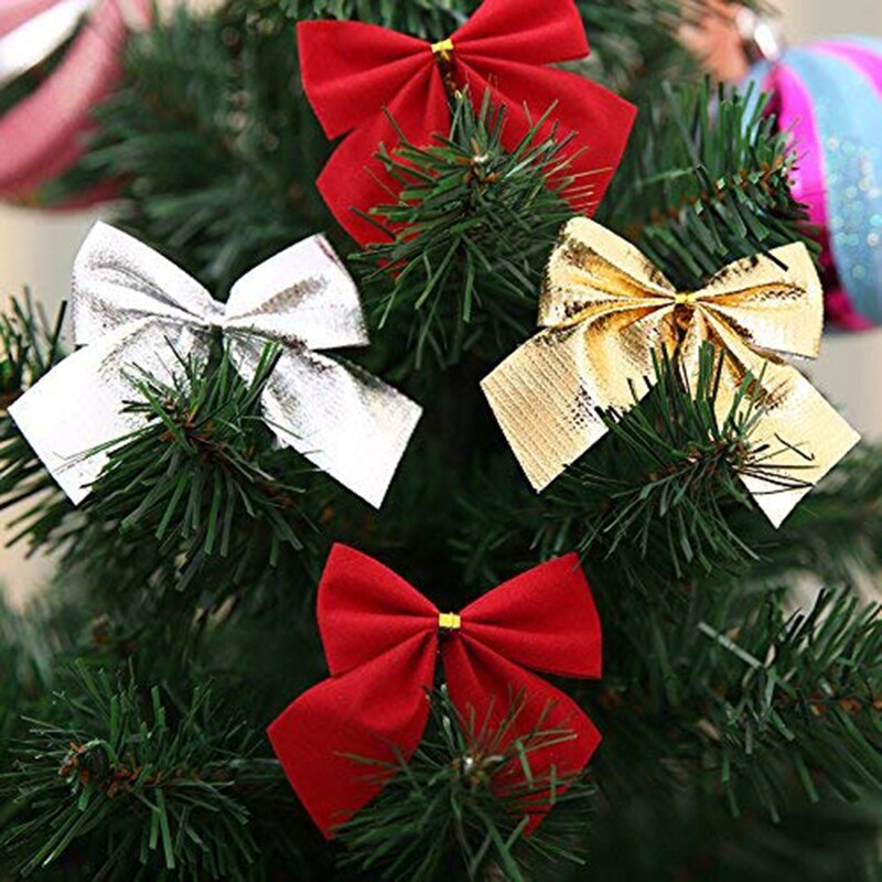 12 Pcs Kerst Strikken Opknoping Decoraties Goud Zilver Rode Strik Kerstboom Ornamenten Nieuwjaar Navidad Kerst Decor
