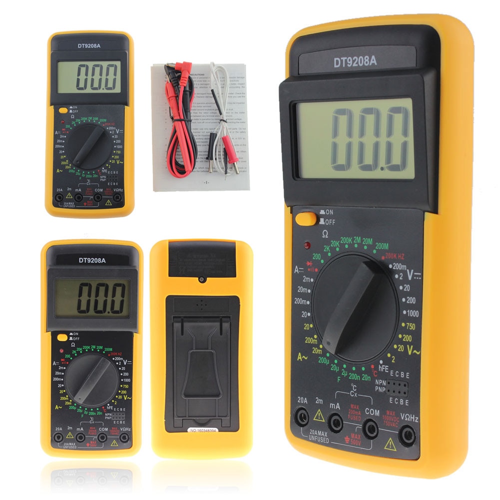 DT-9208A Digital Multimeter Voltage Diode Freguency Multitester Tester Volt Amp Ohm Hz AC/DC Temperature Hertz Tester