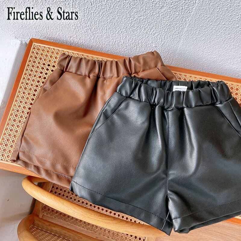 Forår efterår piger pu shorts baby shorts børn mini underdele børn tøj klassisk imiteret læder solid 1 to 7 år