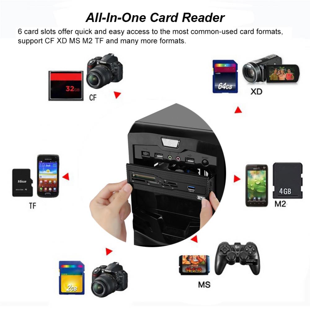 STW 3061 Card Reader 5.25 inch Internal Multi-Function Dashboard Front Panel USB3.0 Port CF XD MS M2 TF SD smart card reader