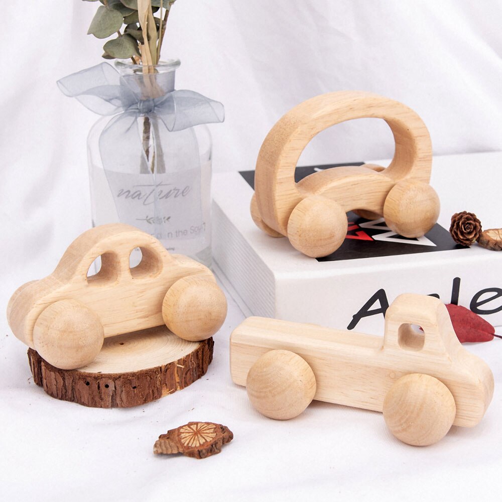 1Pc Peuter Baby Houten Kar Bijtring Inertie Trolley Auto Baby Grijpen Spier Meting Training Handgemaakte Houten Baby Speelgoed