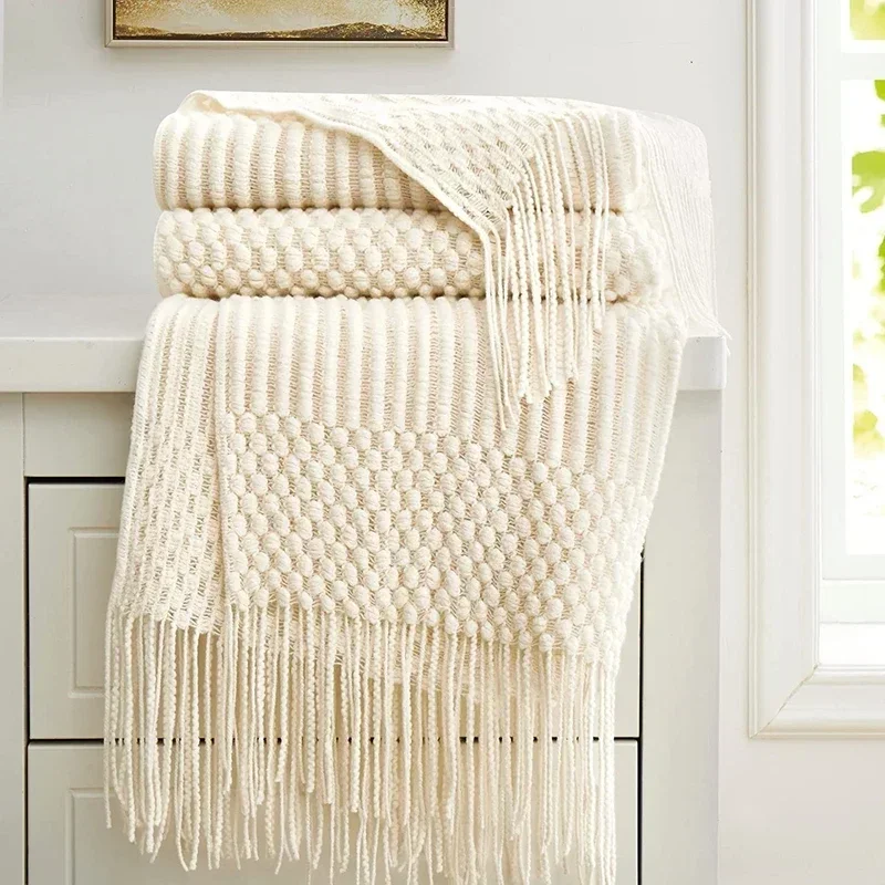 Weiße Boho-Überwurfdecken, strukturierte große Strickdecken, klobige Jahrgang-Luxus-Überwurf-Tagesdecke, Deckenbezug, Manta Para Sofá