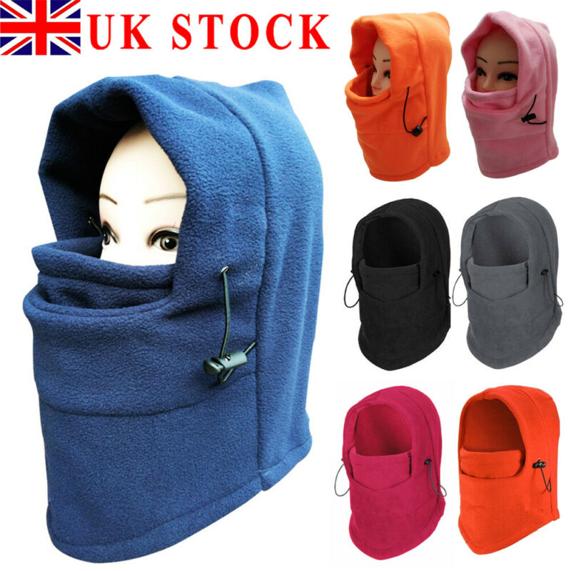 Unisexe hiver Snood polaire écharpe capuche cou visage masque couleur unie cyclisme Ski chapeau