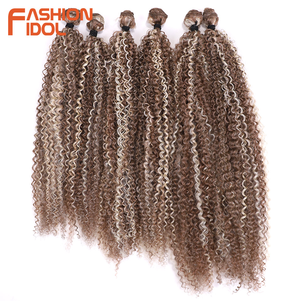IDOL Afro Kinky Curly Hiukset Synteettinen Hiustenpidennys Ombre Blonde 20-24 Tuumaa 320g: 1b/27hl