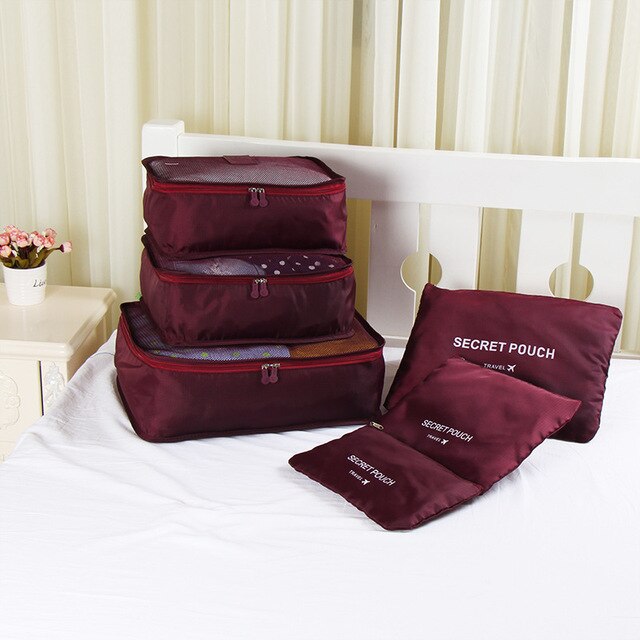 RUPUTIN 6 sztuk/zestaw torba podróżna z siatką Organizer bagażu opakowanie Cube organizator do odzieży skarpetki bielizna kobiety akcesoria podróżne: Small Wine red