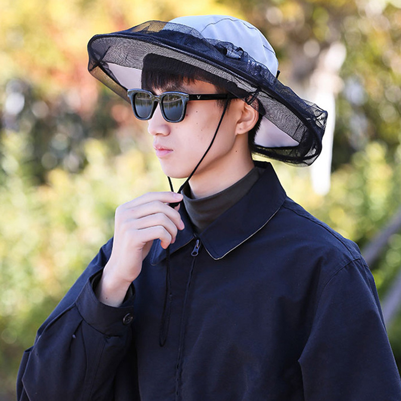 Gorro de pesca de malla para hombre y mujer, gorro para guardar abejas con mosquitera, previene el sol, UV, sombrilla para exteriores, cubre la cabeza para caminar