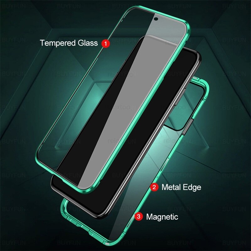 Samung S22 Ultra 360 ° dwustronne szkło hartowane Matel zderzak pełna osłona ochronna do Samsung Galaxy S22 Ultra Magnet Flip Coque