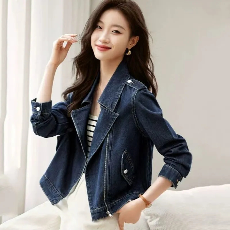 Vårhøst denimjakke kvinner kort koreansk løs cowboyfrakk uformelt yttertøy joker motorsykkelfrakk kvinne