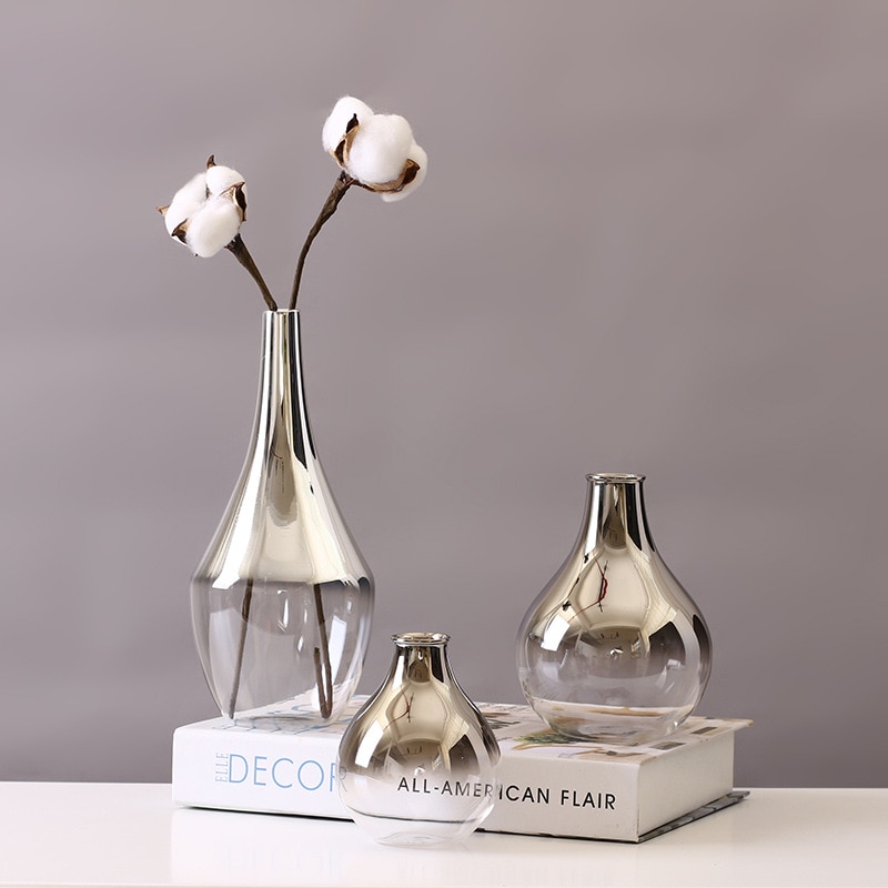 Nordisk glasvase sølv gradient tør urtepotter desktop ornament boligdekoration planter holder møbler hydroponics