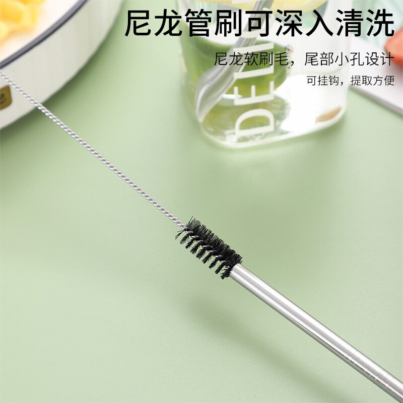Food Grade Eco-Friendly 304 Stainless Steel Metal Straw Set with Cleaning Brush Convenient Party Milk Tea Drink Straw Reusable